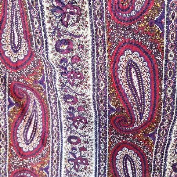 VIntage 60s 70s Mod Maroon Purple Floral Paisly Mock Neck Top Women Size S/M - Picture 2 of 9